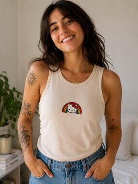 Hello Kitty Pride Rainbow Ribbed Tank Top – Size M